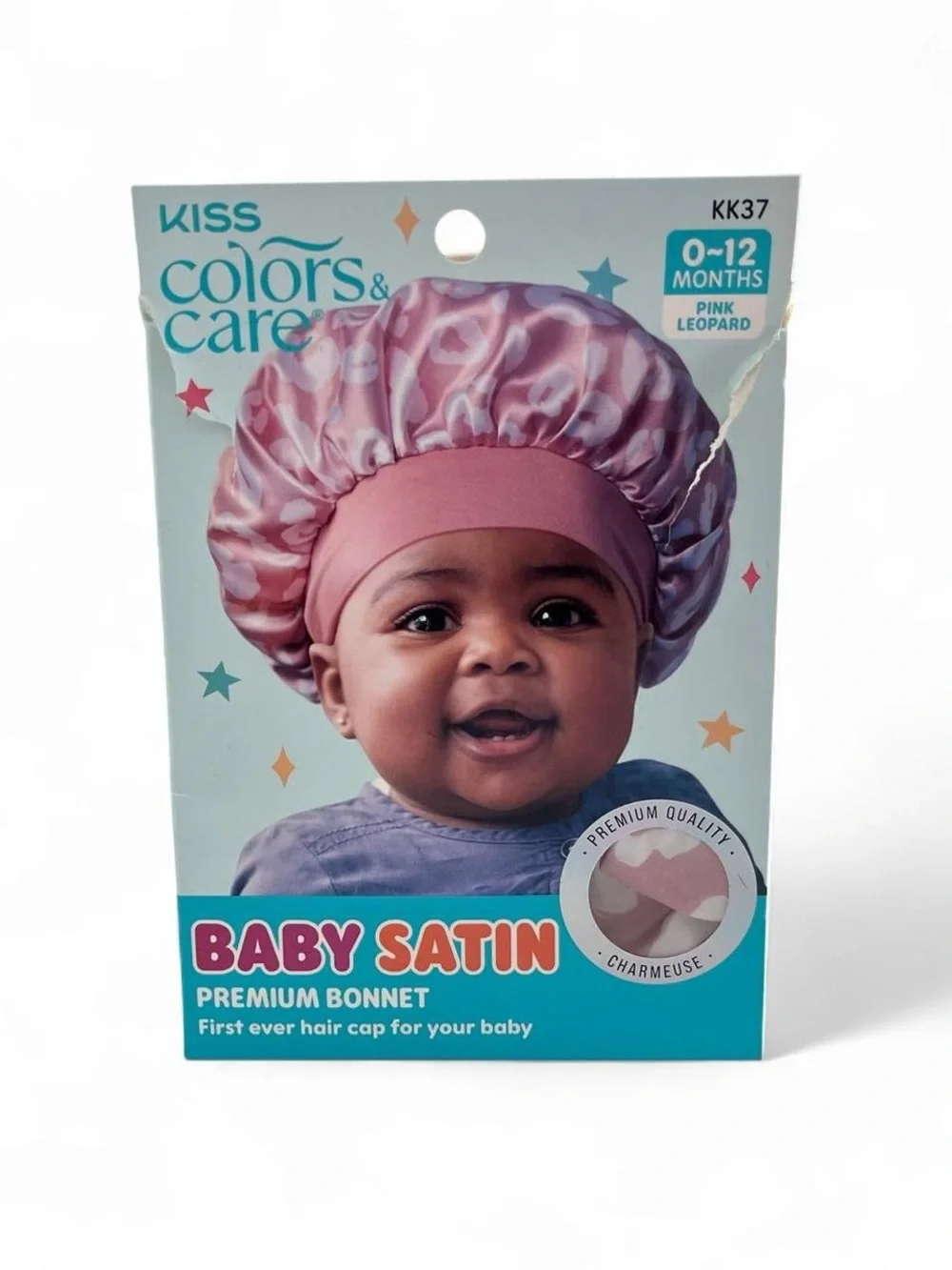 Kiss Colors Cares Premium Satin Bonnet Pink White Leopard Print Baby Girl 0-12M